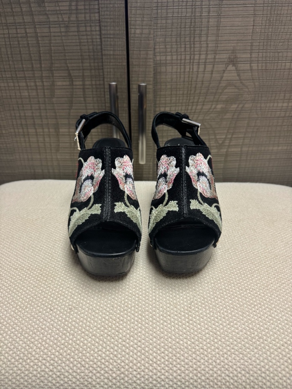 Alexander McQueen  Suede Floral Print Slingback Sandals